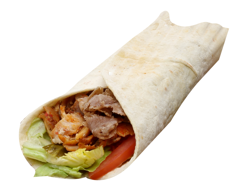 Grilled Doner Meat Shawarma Roll in Flatbread Transparent PNG Food Image
