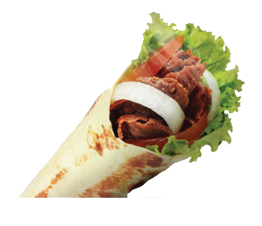 Grilled Kebab Wrap with Sliced Meat Vegetables and Herbs PNG Food Image