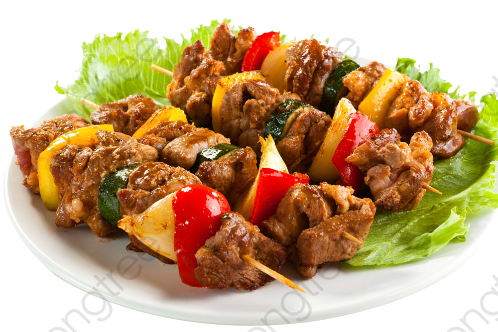 Grilled Meat and Vegetable Kebab Skewers with Peppers and Onions PNG Food Image