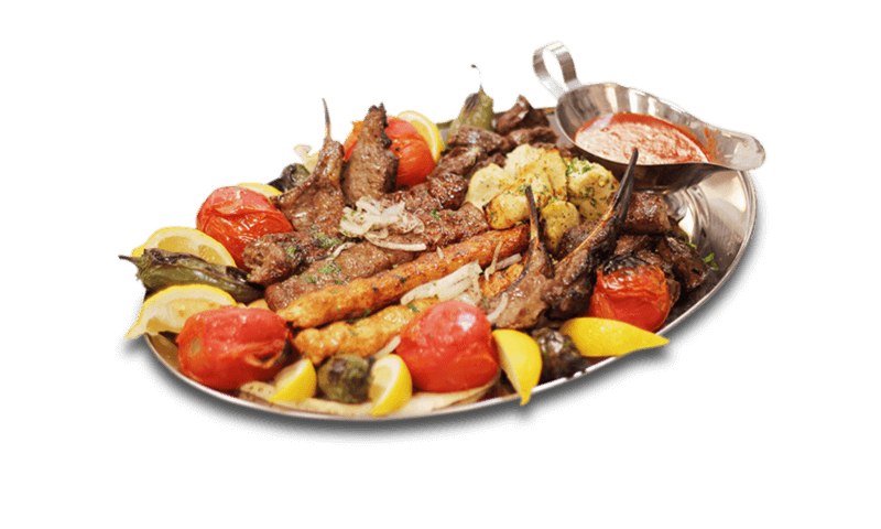 Mixed Grilled Kebab and Vegetable Skewer Platter on White Background PNG