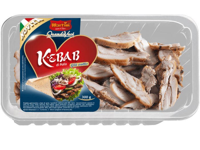 Packaged Seasoned Chicken Kebab Pieces in Clear Plastic Tray PNG Product Image