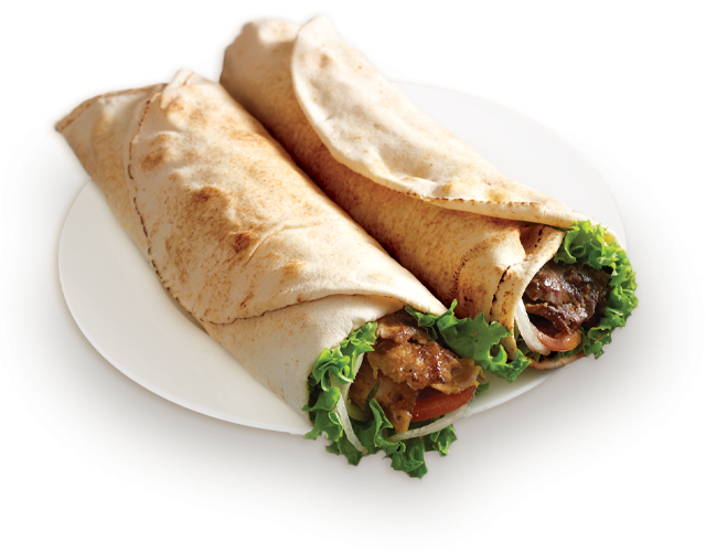Pair of Chicken Shawarma Wraps Served on White Plate Transparent PNG Image