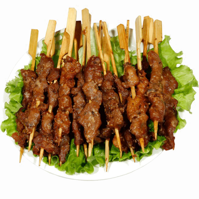 Platter of Grilled Meat Kebab Skewers with Fresh Herbs PNG Food Image