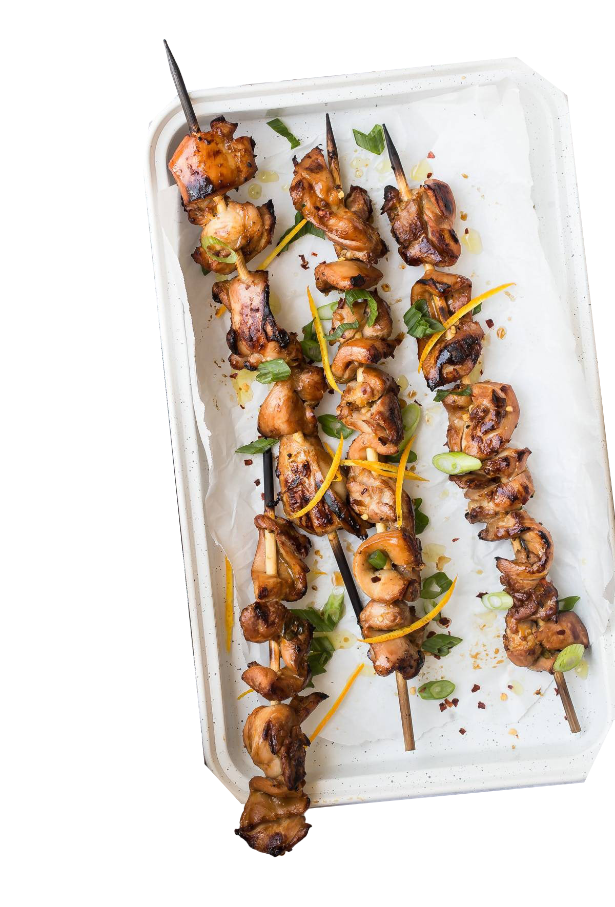 Ready to Eat Chicken Shish Kebab Skewers in Clear Tray PNG Product Photo