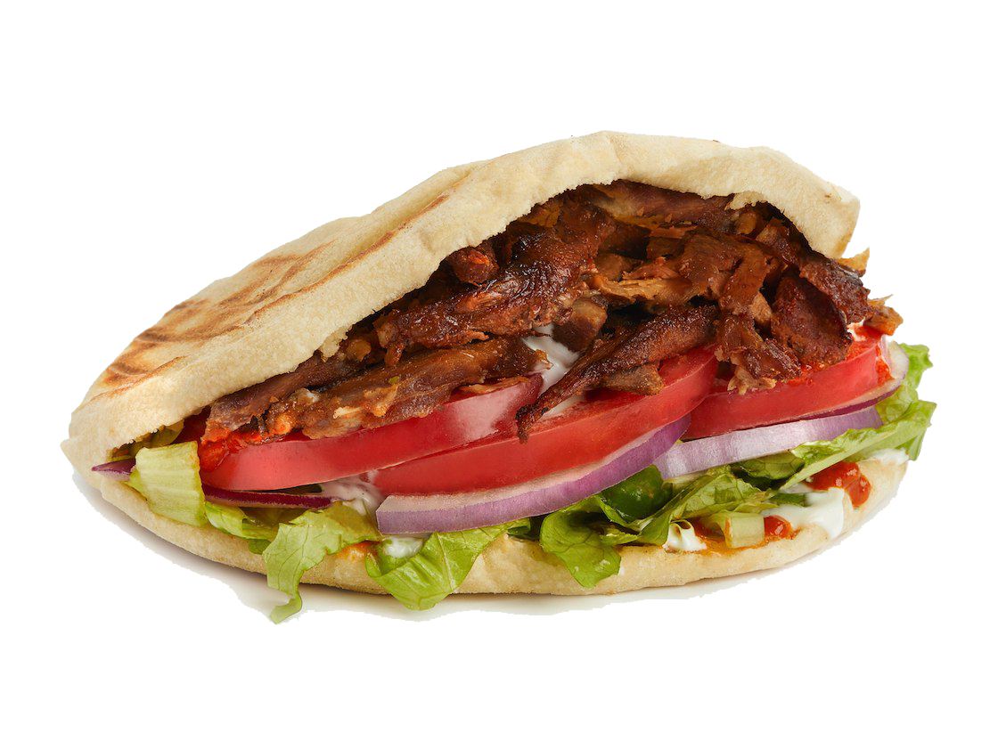 Roasted Doner Kebab Sandwich Wrap with Sliced Meat and Vegetables PNG Image