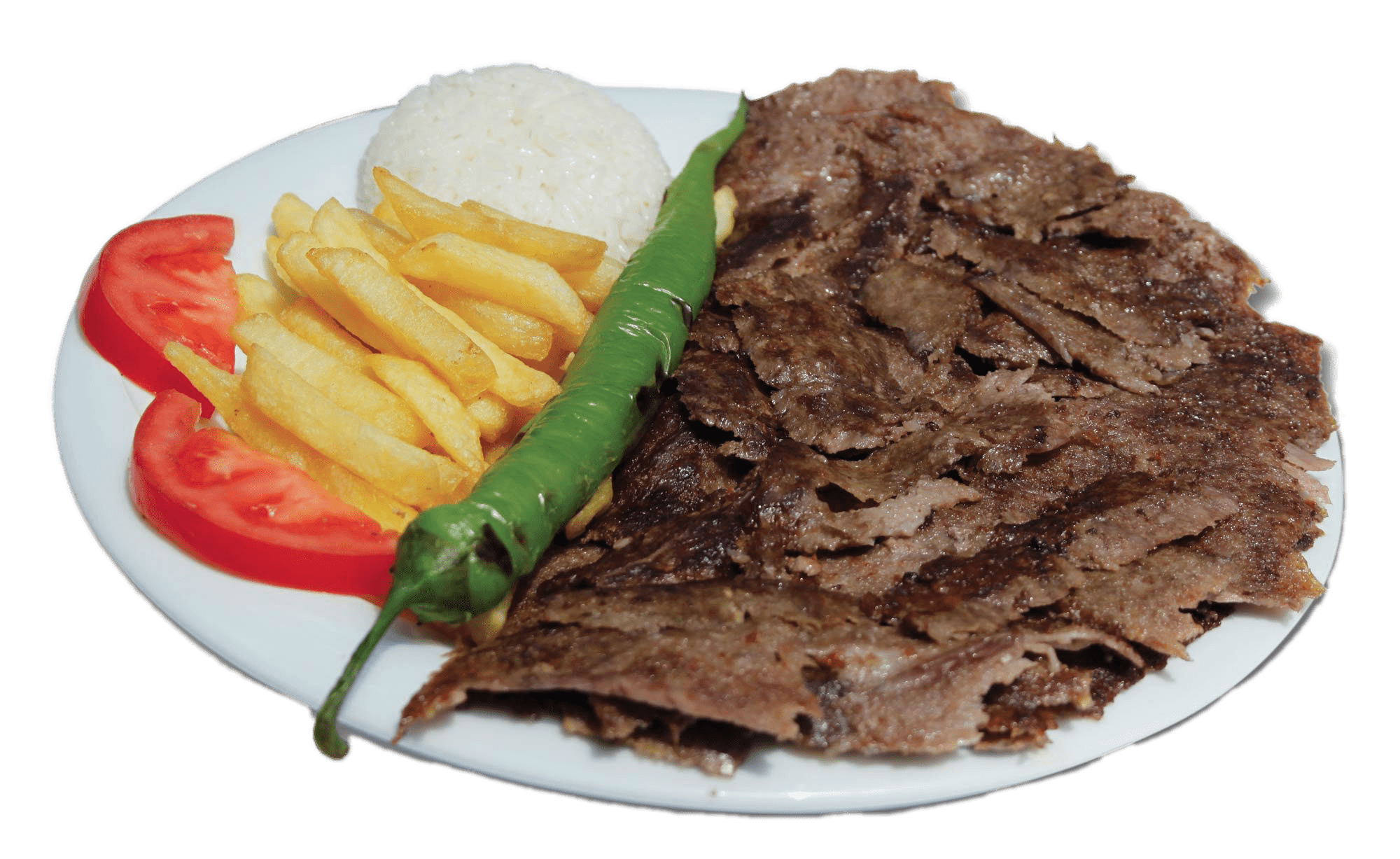 Thin Slices of Roasted Doner Kebab Meat with Fresh Parsley PNG Image