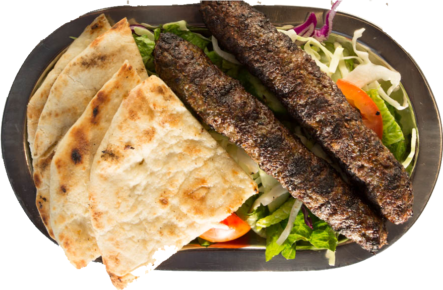 Three Kofta Kebab Wraps with Pita Bread and Fresh Vegetables PNG Food Image