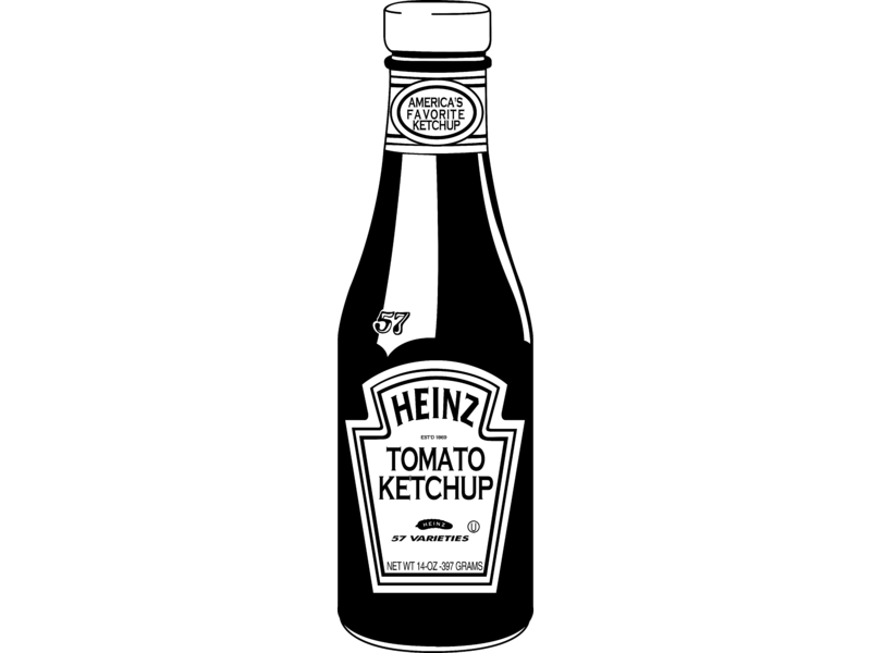 Black and White Line Art of Heinz Tomato Ketchup Glass Bottle PNG Vector Illustration
