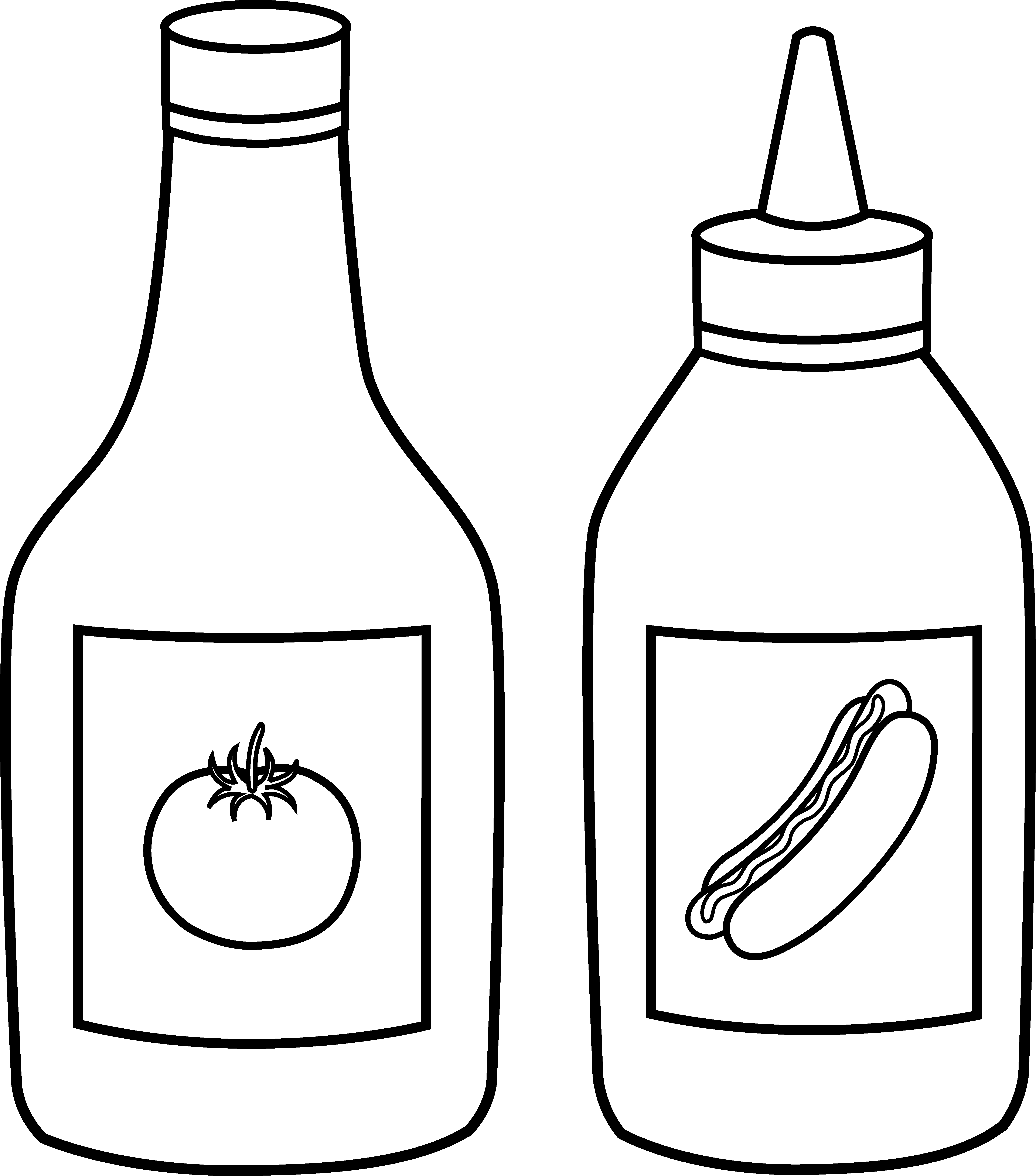 Black Outline Drawing of Ketchup and Mustard Bottles Transparent PNG Icon