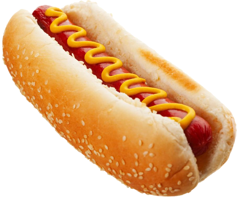 Golden Hot Dog Topped with Wavy Red Ketchup and Yellow Mustard PNG Food Image