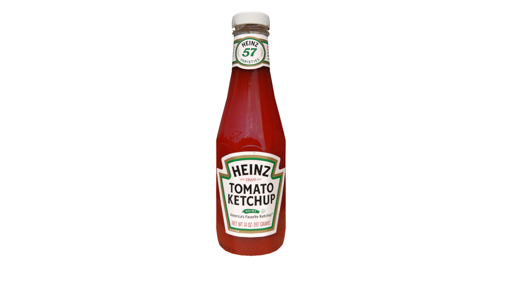 Heinz Tomato Ketchup Glass Bottle with Red Label Isolated PNG Product Photo