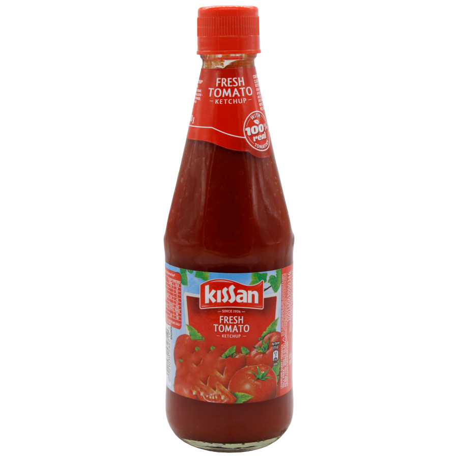 Kissan Tomato Ketchup Glass Bottle Product Photo Transparent Background PNG