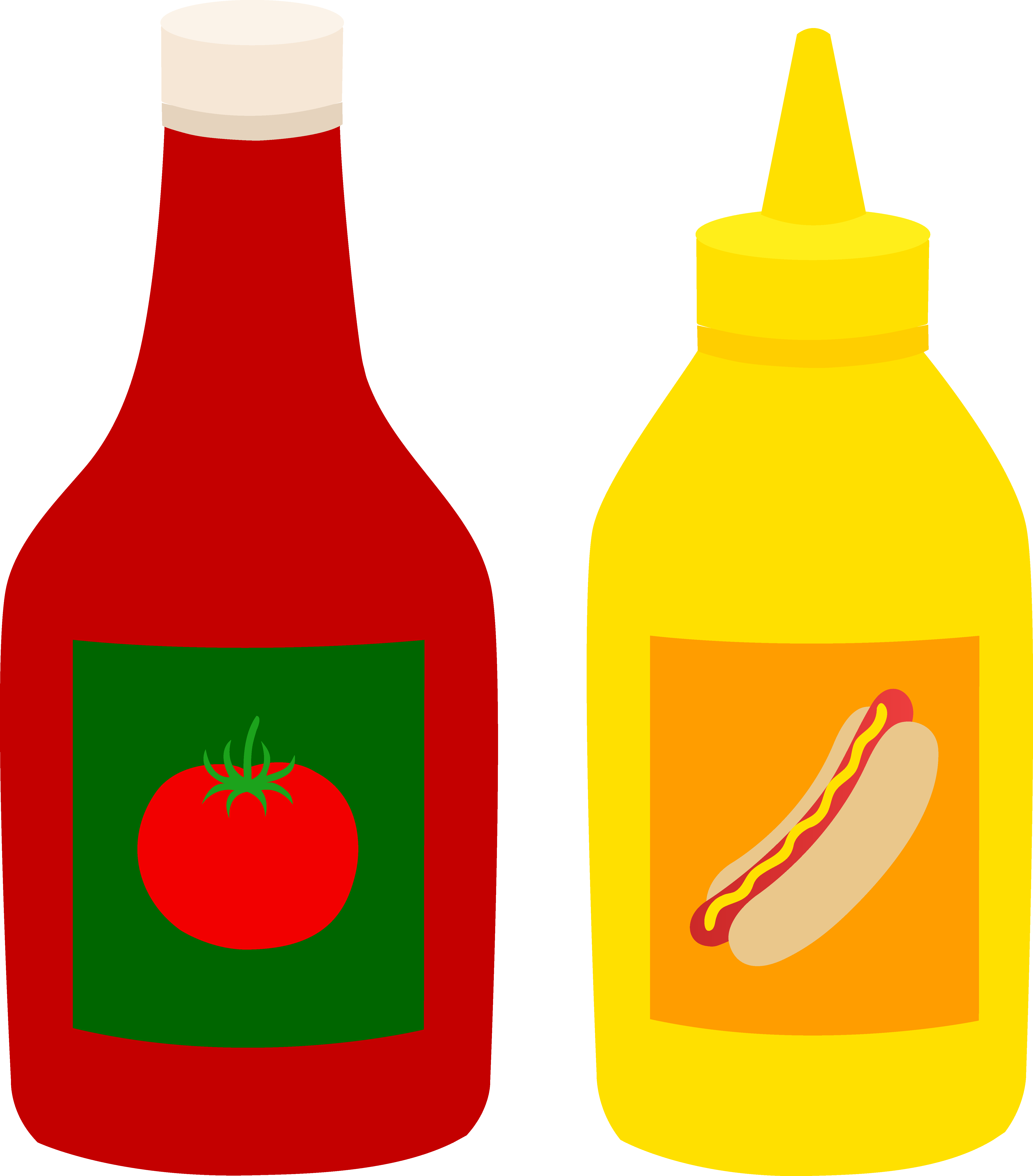 Red Ketchup and Yellow Mustard Condiment Bottle Cartoon Clipart PNG Image