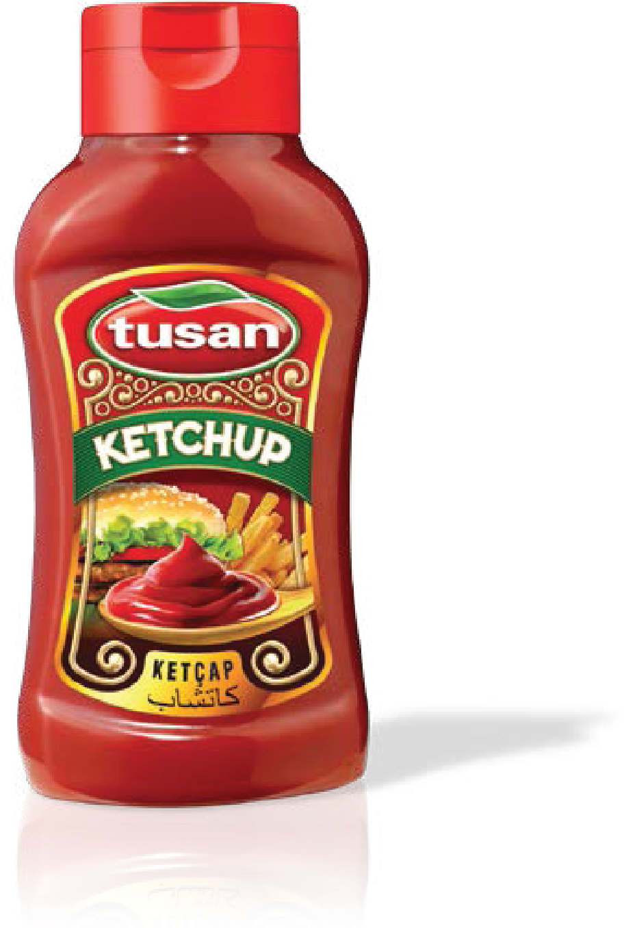Red Plastic Tomato Ketchup Squeeze Bottle with Green Label Product PNG Image