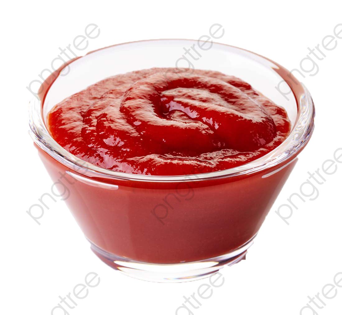 Red Tomato Ketchup in Clear Glass Bowl Close Up Food PNG Image