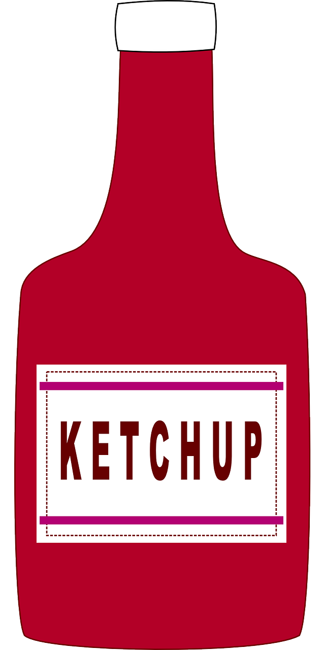 Stylized Red Ketchup Bottle with White Label Cartoon Illustration Transparent PNG