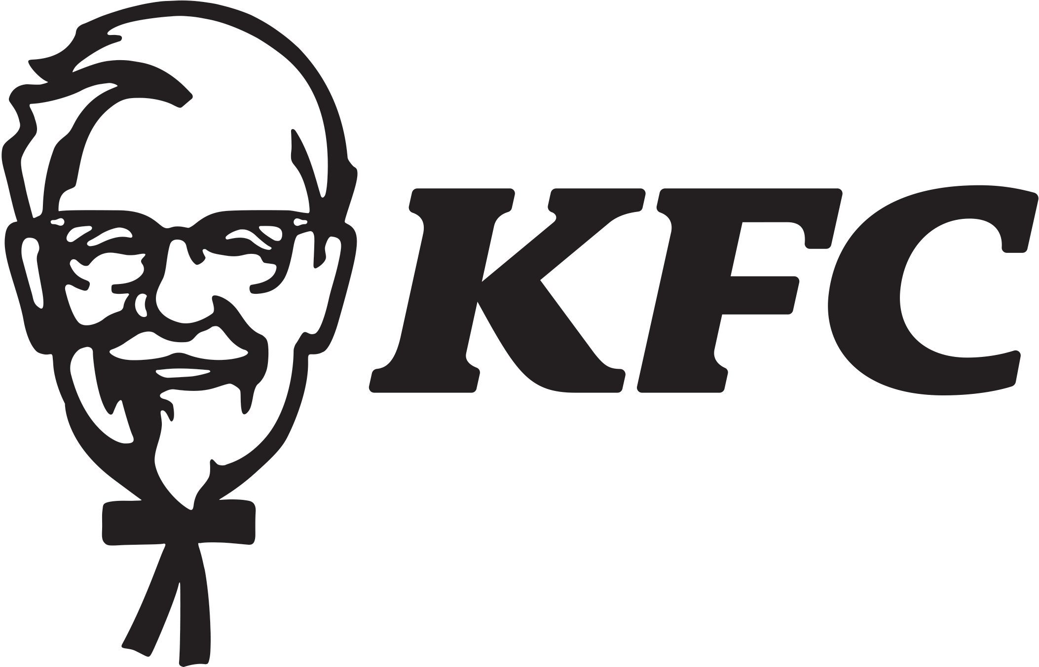 Black Colonel Sanders Illustration with KFC Lettering Logo Transparent PNG Graphic