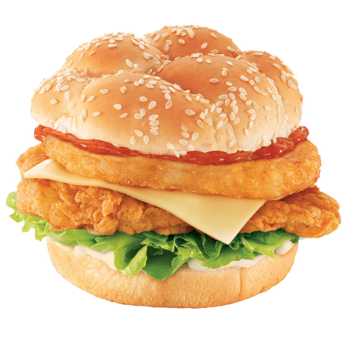 Classic Cheeseburger with Lettuce Tomato and Cheese on Sesame Bun PNG Food Image