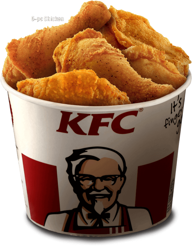 Classic KFC Paper Bucket Filled with Golden Fried Chicken Pieces PNG Product Image