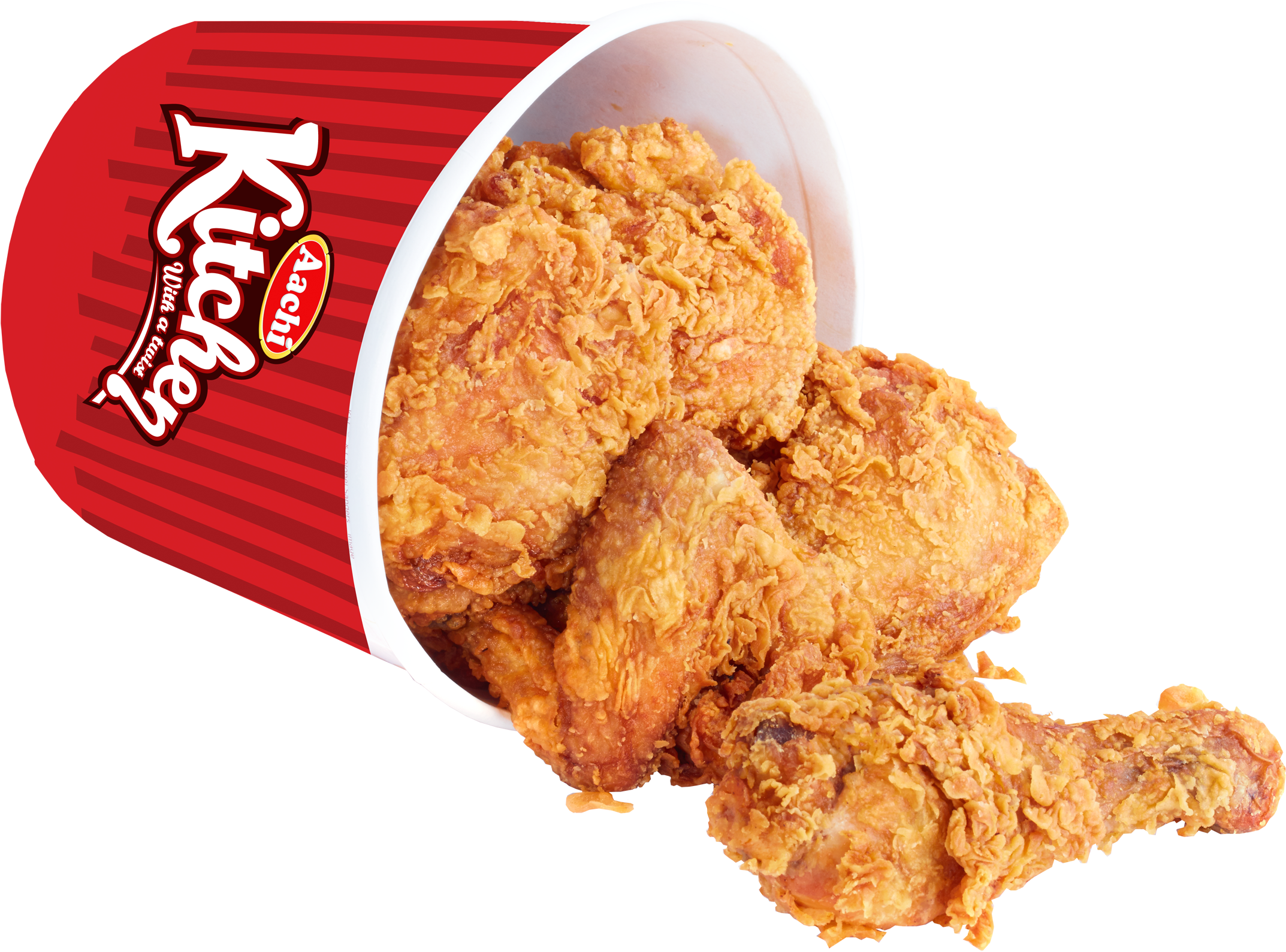 Crispy Fried Chicken Drumsticks and Wings in Tipped Red KFC Bucket PNG Image