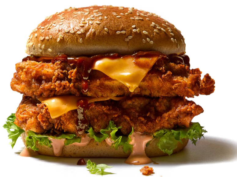 Double Cheeseburger with Lettuce Tomato and Melted Cheese on Bun PNG Food Image