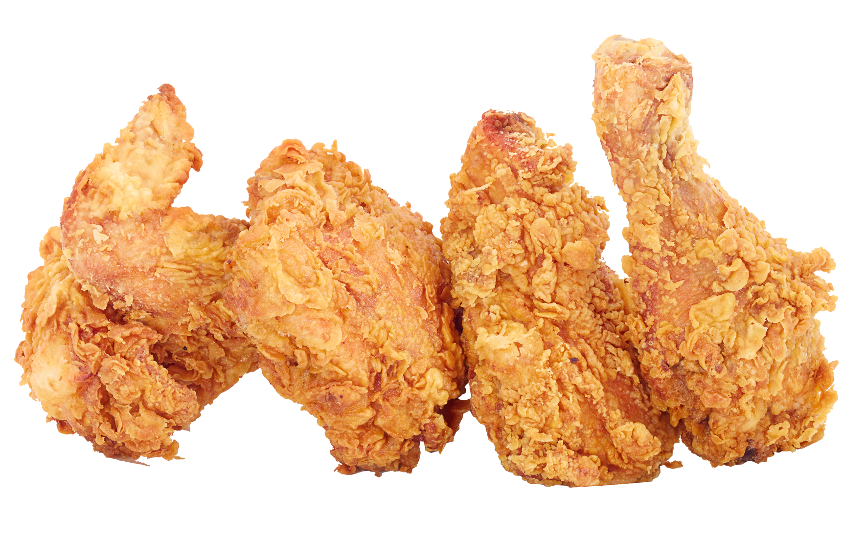 Four Pieces of Golden Crispy Breaded Fried Chicken Tenders PNG Food Cutout