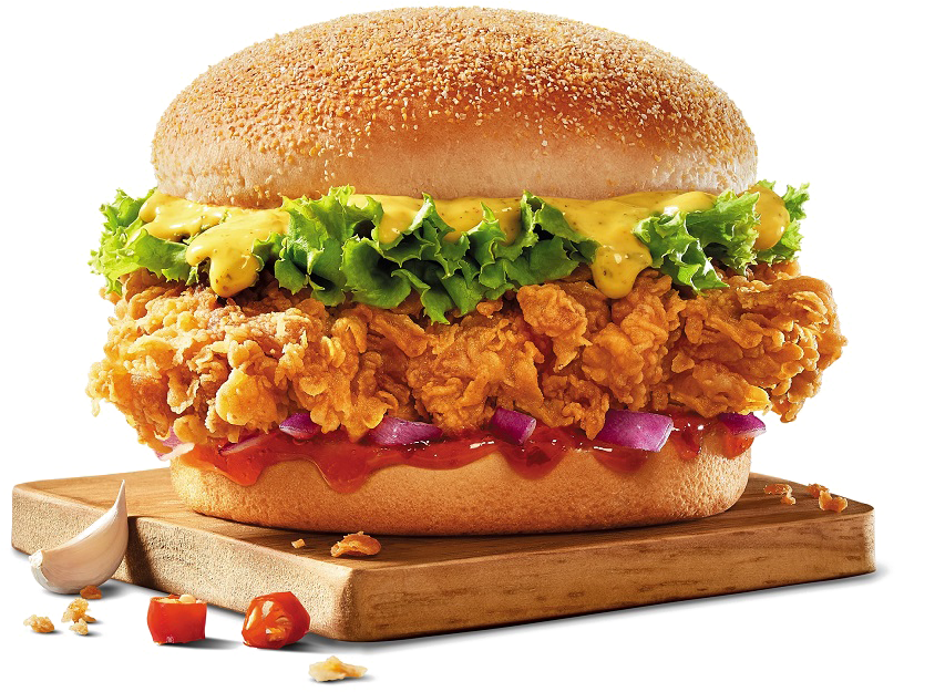 Gourmet Chicken Burger with Lettuce Tomato and Cheese on Toasted Bun PNG Image