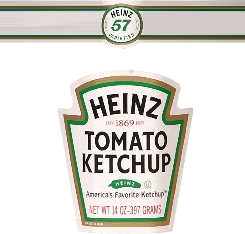 Heinz Tomato Ketchup Bottle Label with Green Border and Vintage Product Design PNG