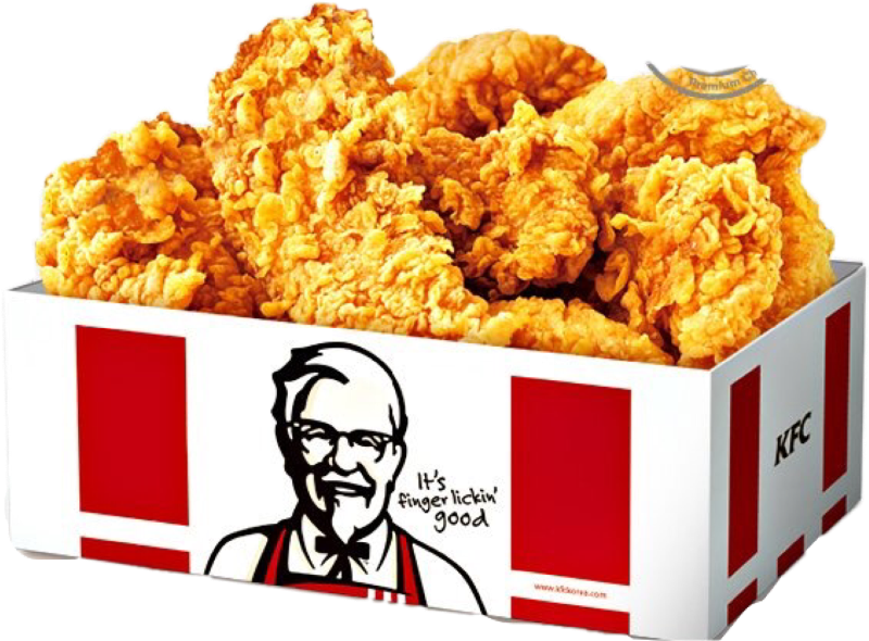 KFC Branded Chicken Bucket Box Filled with Golden Fried Pieces PNG Food Image