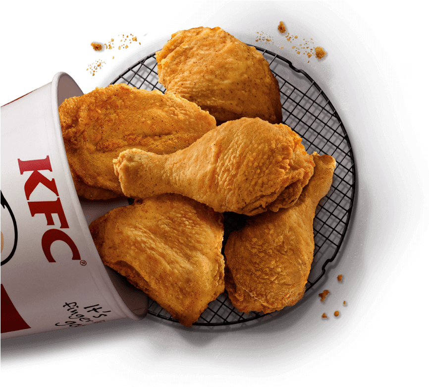 KFC Fried Chicken in Red Takeout Cup Served with Fries on Plate PNG Food Image