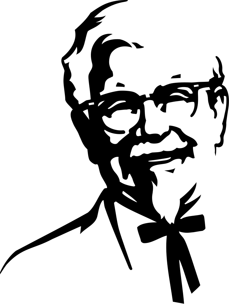 Minimal Black Line Drawing of Colonel Sanders Face and Bow Tie PNG Logo