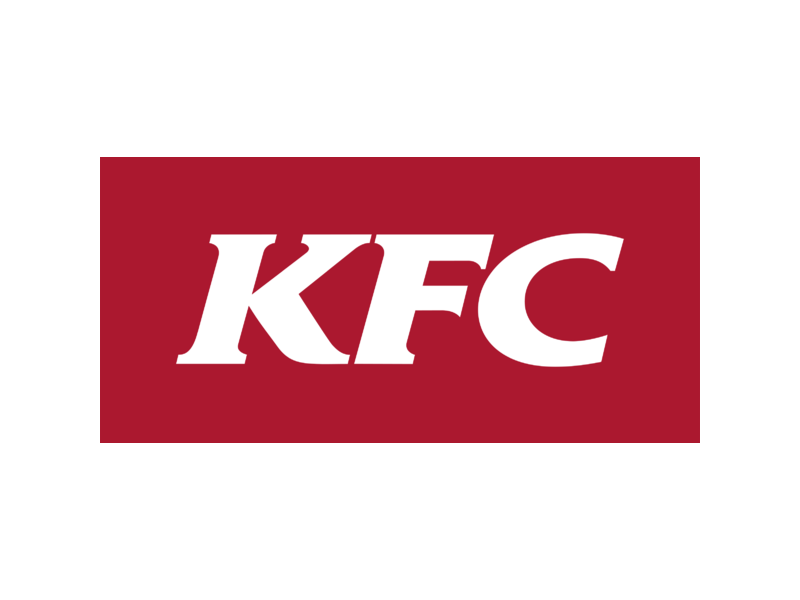 White KFC Wordmark on Red Horizontal Rectangle Transparent PNG Logo Graphic