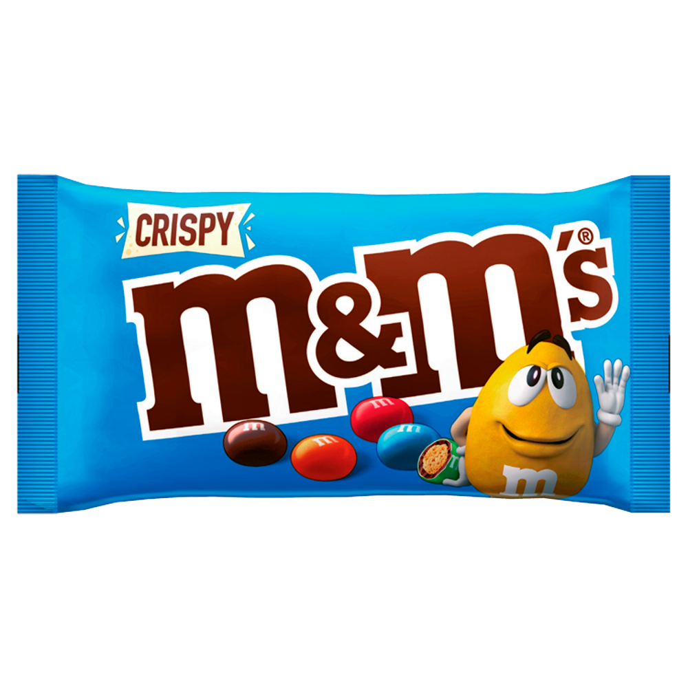 Assorted M&M Chocolate Candy Packs with Colorful Candies Scattered PNG Product Image