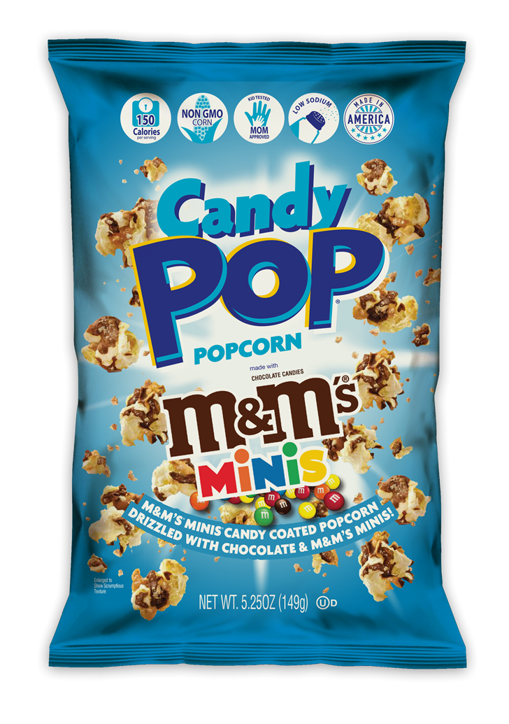 Blue Candy Pop Chocolate Snacks Bag with Colorful M&M Mascots PNG Product Package
