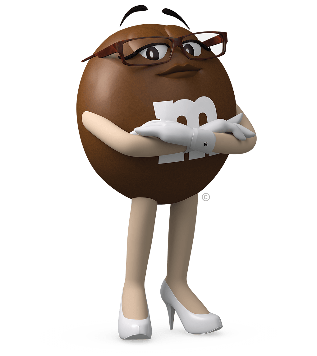 Brown M&M Chocolate Mascot Character Standing with White Gloves PNG Clipart