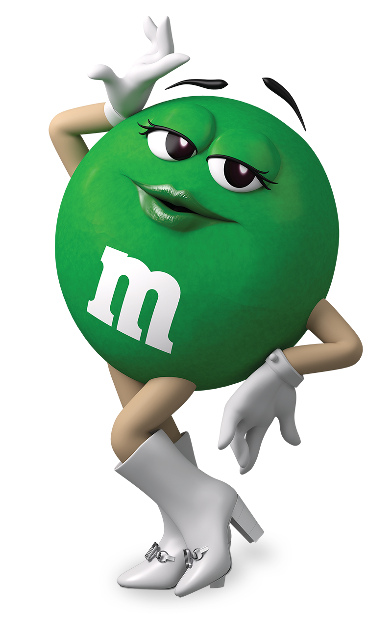 Green M&M Candy Mascot Character Posing with White Gloves Transparent PNG