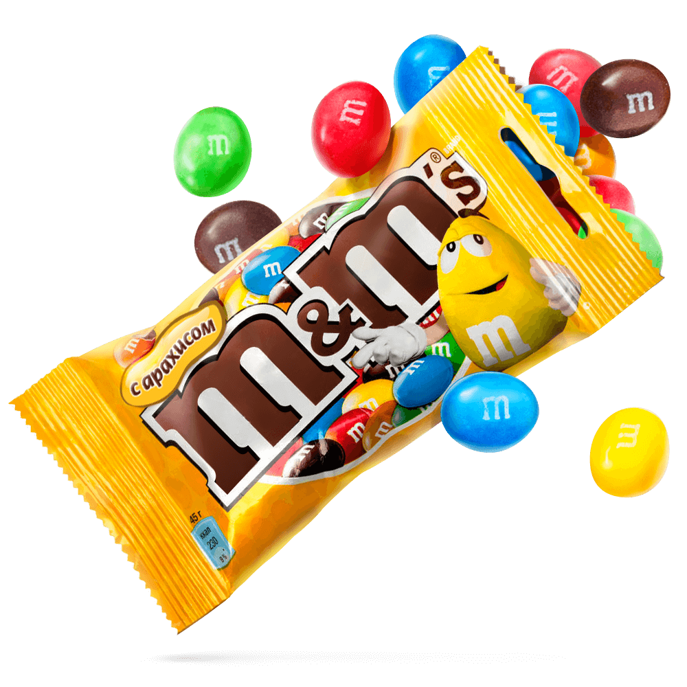 Mixed M&M Candy Packets with Loose Colorful Chocolates Transparent PNG Graphic