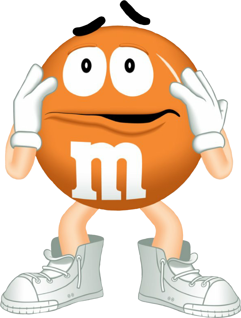Orange M&M Candy Mascot Standing with Hands on Hips Transparent PNG Character
