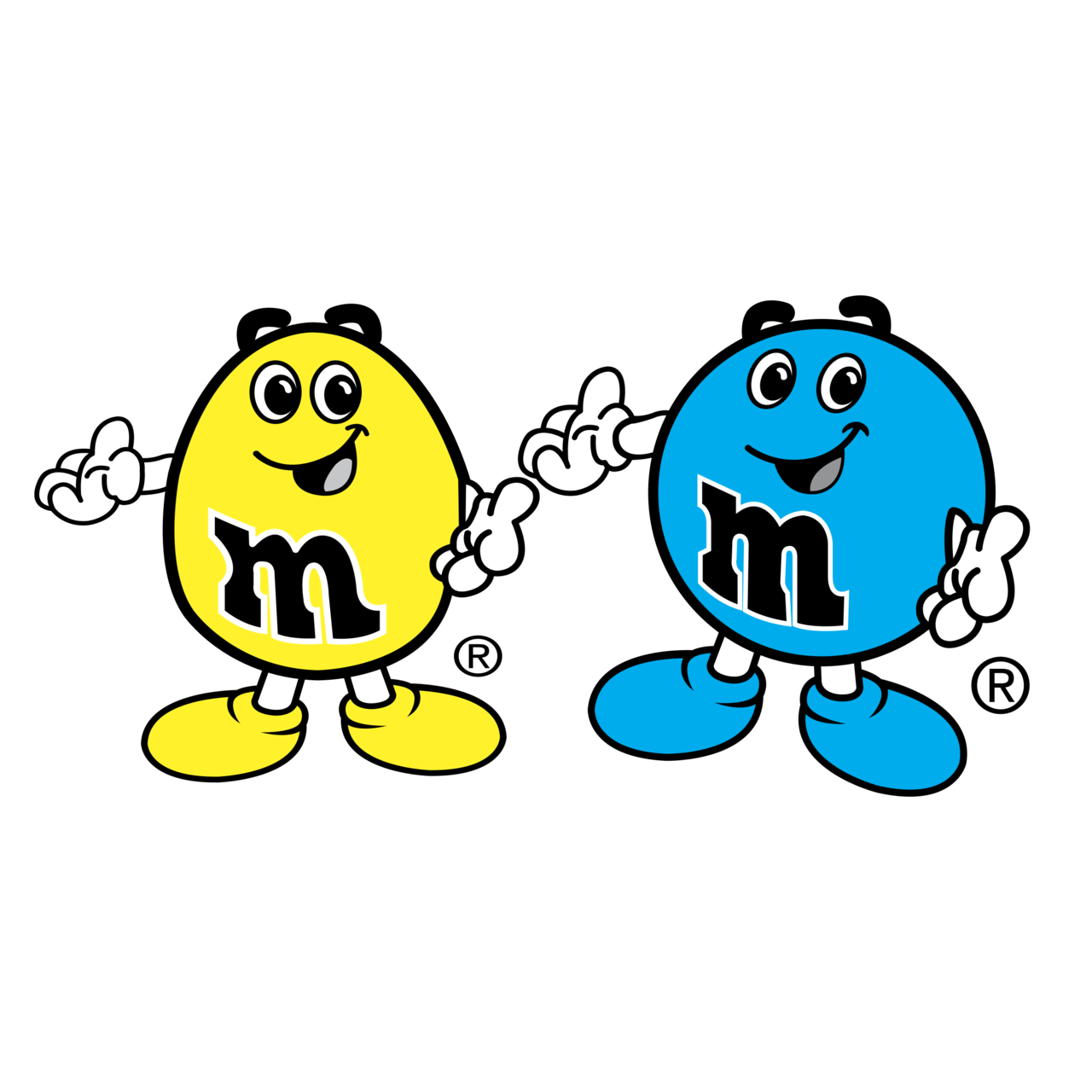 Yellow and Blue M&M Mascot Characters Holding Hands Outline PNG Clipart