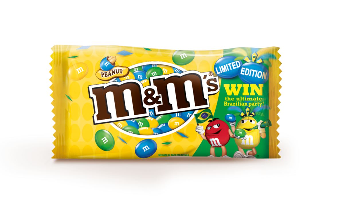 Yellow M&M Candies Promotional Package with Win Prizes Message PNG Product Image