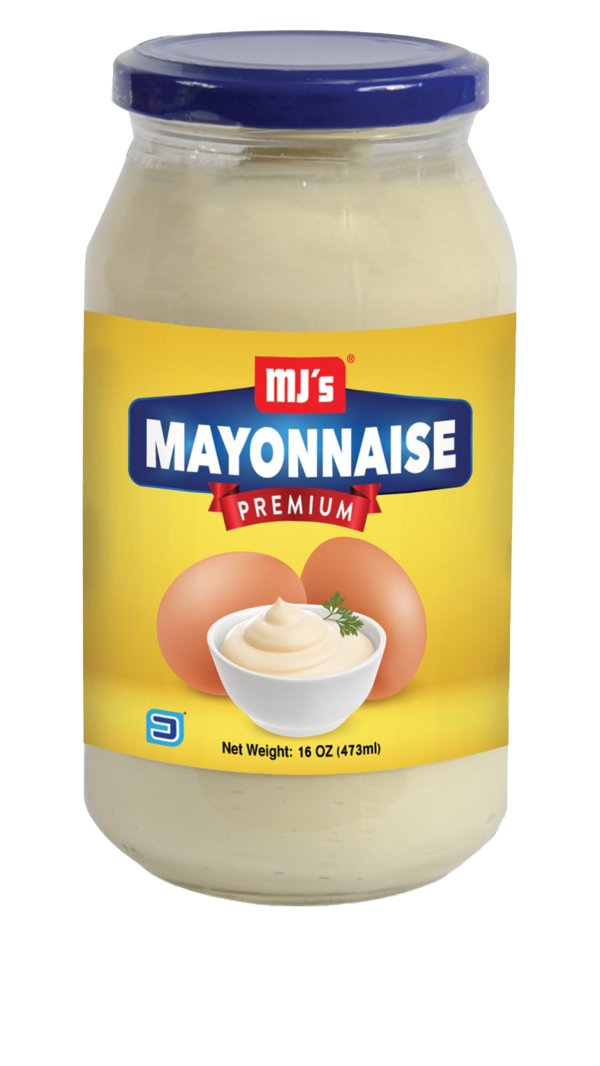 Classic Mayonnaise Jar with Blue Cap and Yellow Product Label PNG Product Image