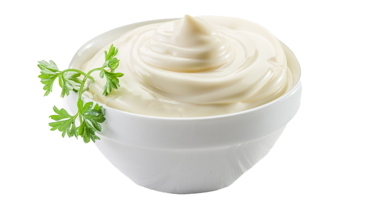 Creamy White Mayonnaise Served in Bowl with Fresh Parsley Garnish PNG Food Image