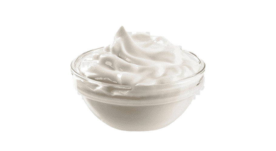 Fluffy Swirl of White Mayonnaise in Small Ceramic Bowl PNG Food Clipart Image