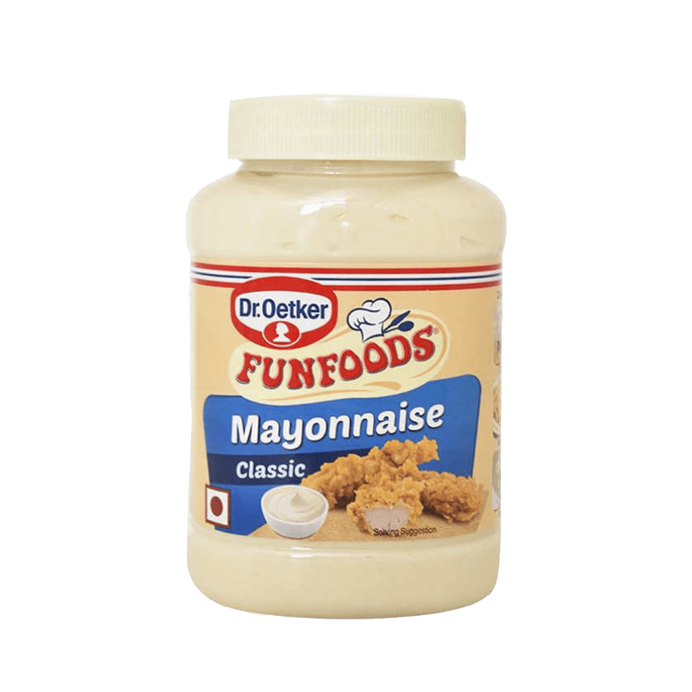 FunFoods Mayonnaise Jar with Yellow Label and White Cap PNG Product Photo