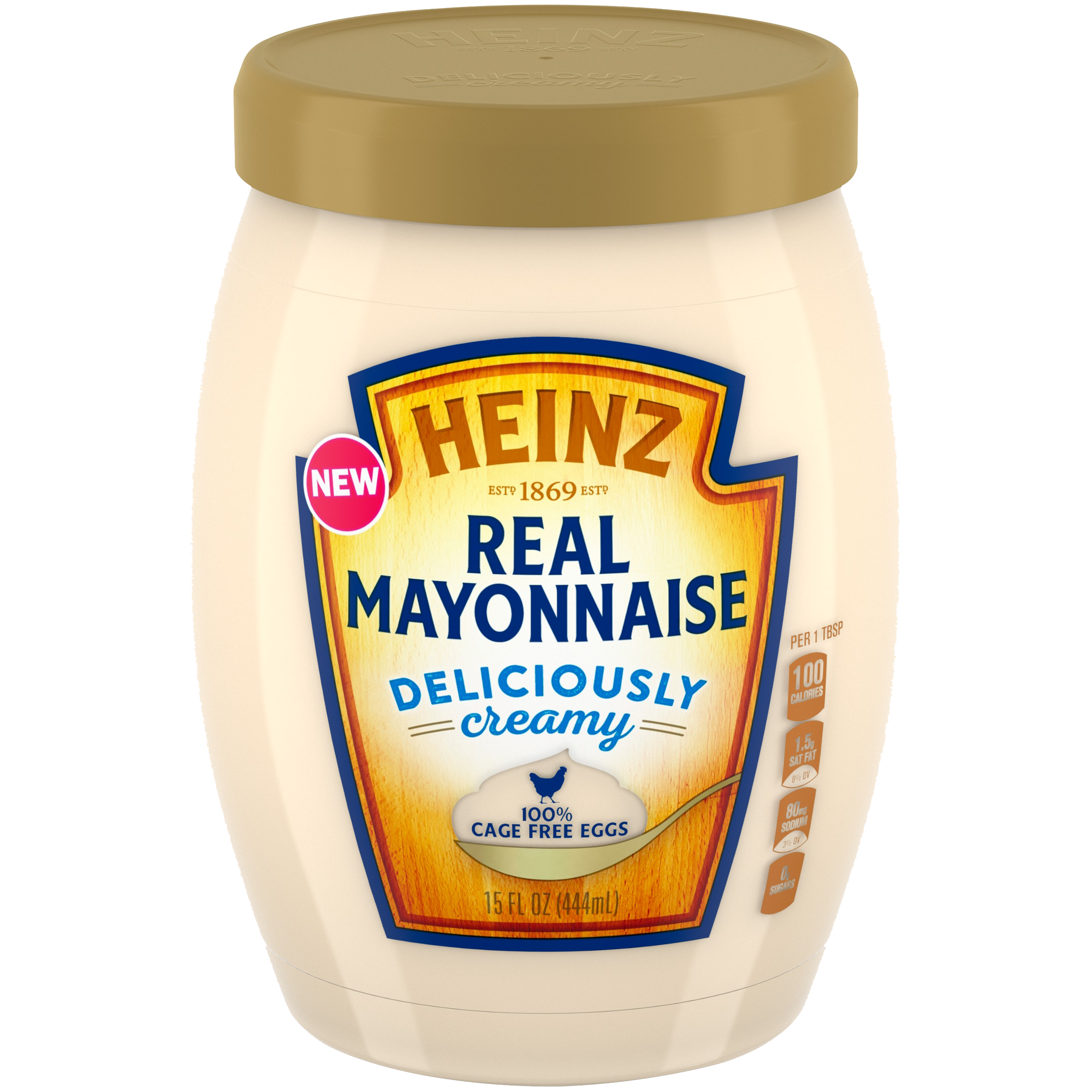 Heinz Real Mayonnaise Squeeze Jar with Gold Lid and Blue Label PNG Image