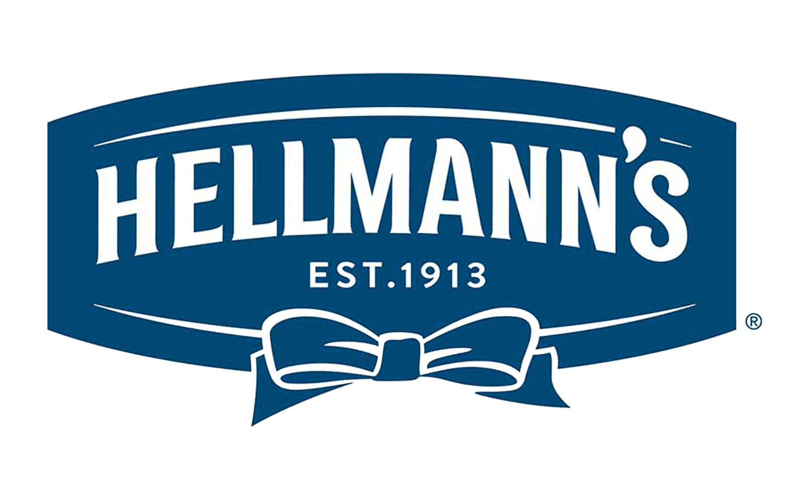 Hellmanns Mayonnaise Brand Logo in White on Blue Banner Transparent PNG Graphic
