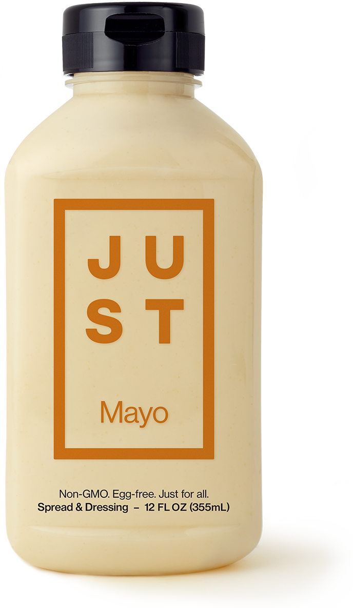Just Mayo Vegan Mayonnaise Glass Bottle with Black Cap Transparent Product PNG