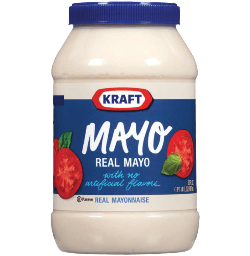 Kraft Mayo Real Mayonnaise Jar with Blue Lid and Red Label PNG Product Image