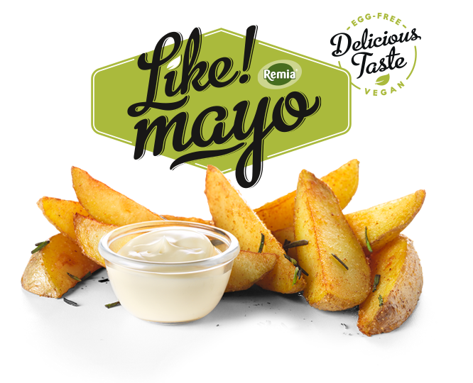 Like Mayo Logo with French Fries and Creamy Dipping Sauce PNG Food Graphic