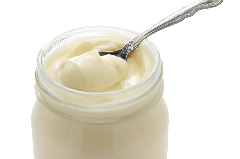 Open Mayonnaise Jar with Spoon Serving Creamy White Condiment PNG Food Image